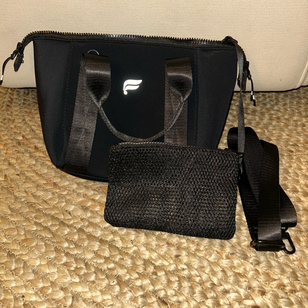 Fabletics Black Neoprene Tote Bag with Mesh Pouch Extra Small